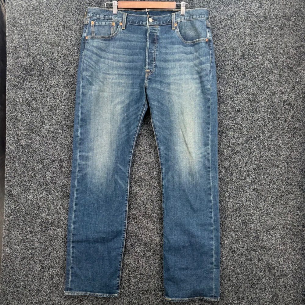 Levis 501 Original Fit Jeans Mens 38x34 Medium Wash Blue Straight Leg Button Fly